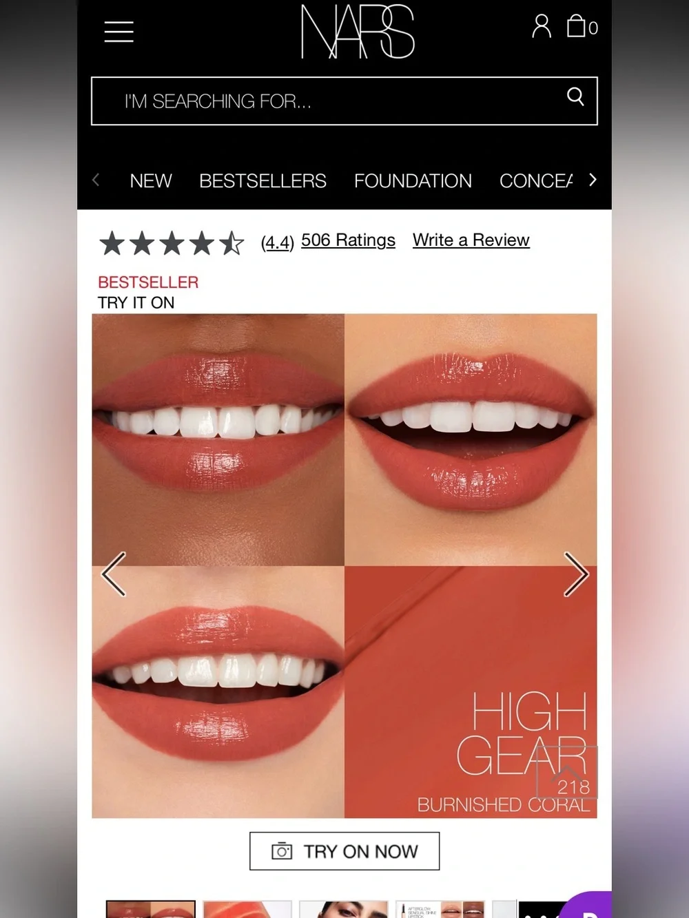 NARS Afterglow Sensual Shine Lipstick in Warm Terracotta (High Gear 218)